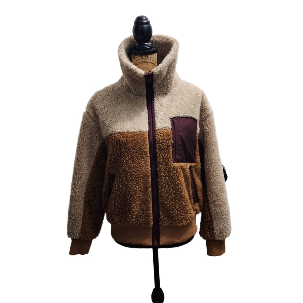 American Eagle Jacket Womens Size X Small Blue Fleece Zip Up Two Tone Sherpa‎